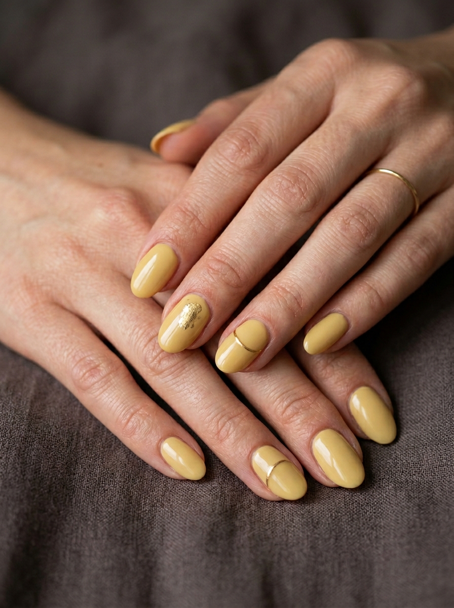 Gelbe Nägel mit Goldakzent